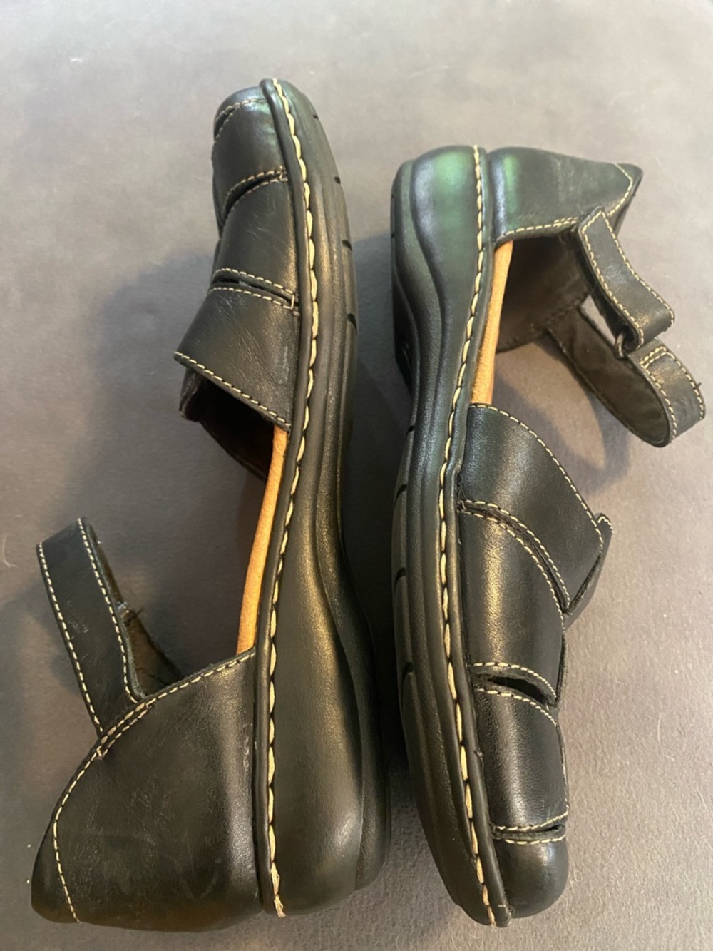 Clarks Black Leather Mary Jane Sandals with Ankle Strap - Picture 3 of 8